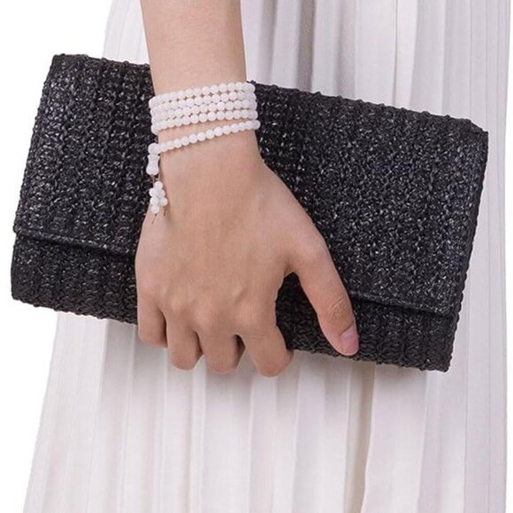 Women Straw Woven Clutch Purse Handbag Summer Beach Crossbody Bag - Picture 5 of 9